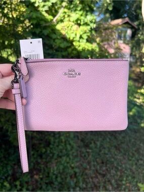 COACH Women's Pebble Leather Wristlet Wallet Ice Purple w Gunmetal Hardware NWT